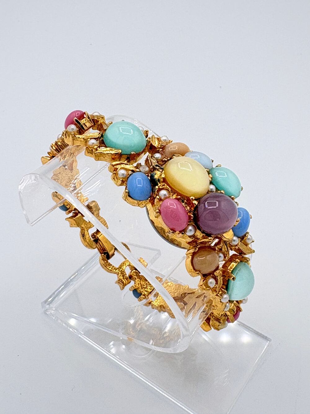 Spats Multi‑Color Pearlescent Cabochon Bracelet Watch Hinged Hidden Dial Quartz